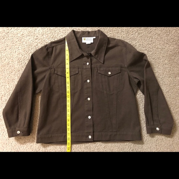 Christine Alexander Denim Jacket Sz L Rhinestone Crystal Button Up Brown - Picture 3 of 13